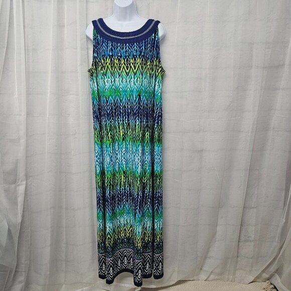 Studio One Blue Green Sleeveless Maxi Dress Bohemian Festival 2X - Picture 1 of 12